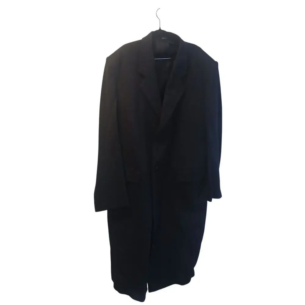 VTG TOWNCRAFT BLACK HERRINGBONE WOOL SINGLE BREASTED TRENCH STYLE OVERCOAT LRG
